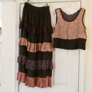 Vintage Boho 2Pc Par Excellence of Houston TX Tiered Maxi Skirt and Top